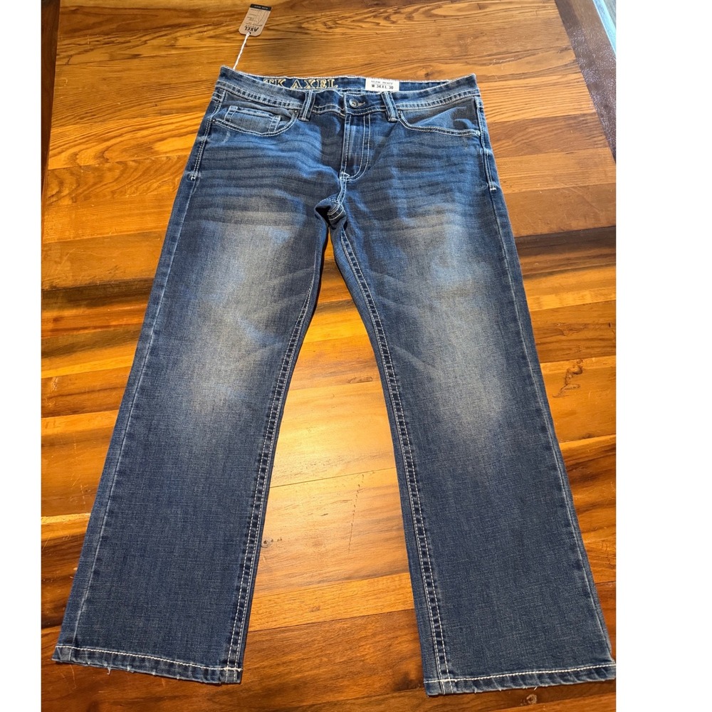 TK Axel Mens Slim Boot Cut Jeans 34x30 Medium Wash Embroidered Flap Pocket NWT